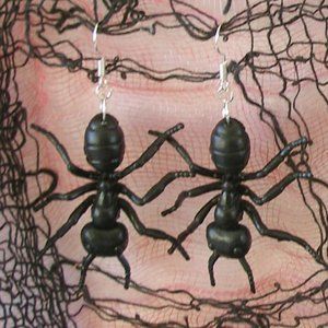Black Ant Earrings Handcrafted Halloween Earrings Entomology Lightweight